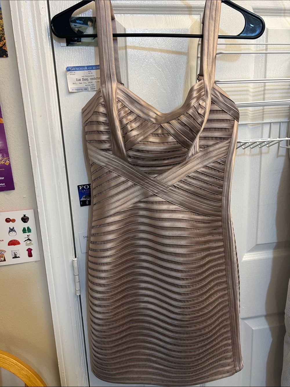 BCBGMaxAzria Taupe Strappy Bandage Mini Dress